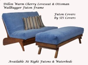 Dillon Warm Cherry Wallhugger LoveSeat & Ottoman Futon Frame