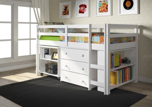 DONCO KIDS  TWIN LOW LOFT BED WITH DESK CHEST BOOKCASE