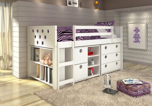 Donco® White Circles Modular Twin Loft Bed with Storage