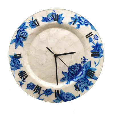 Eangee Clock Wall Decor With Blue Flowers
